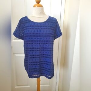 Vineyard Vines Blue Short Sleeve Cotton Eyelet Relaxed T-Shirt Womens Medium